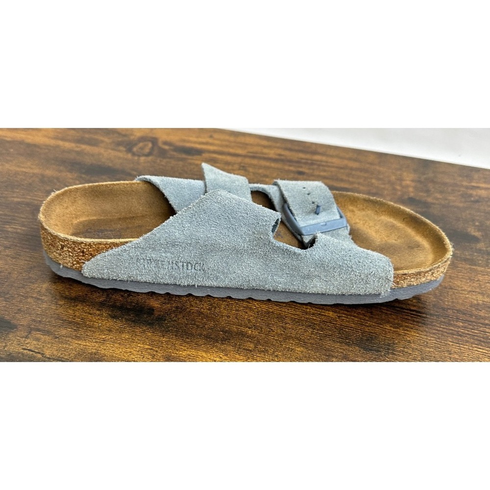 Birkenstock Arizona Soft Footbed Suede Sandals Buckle Blue Slides Size 38 L7 M9 - Picture 12 of 14